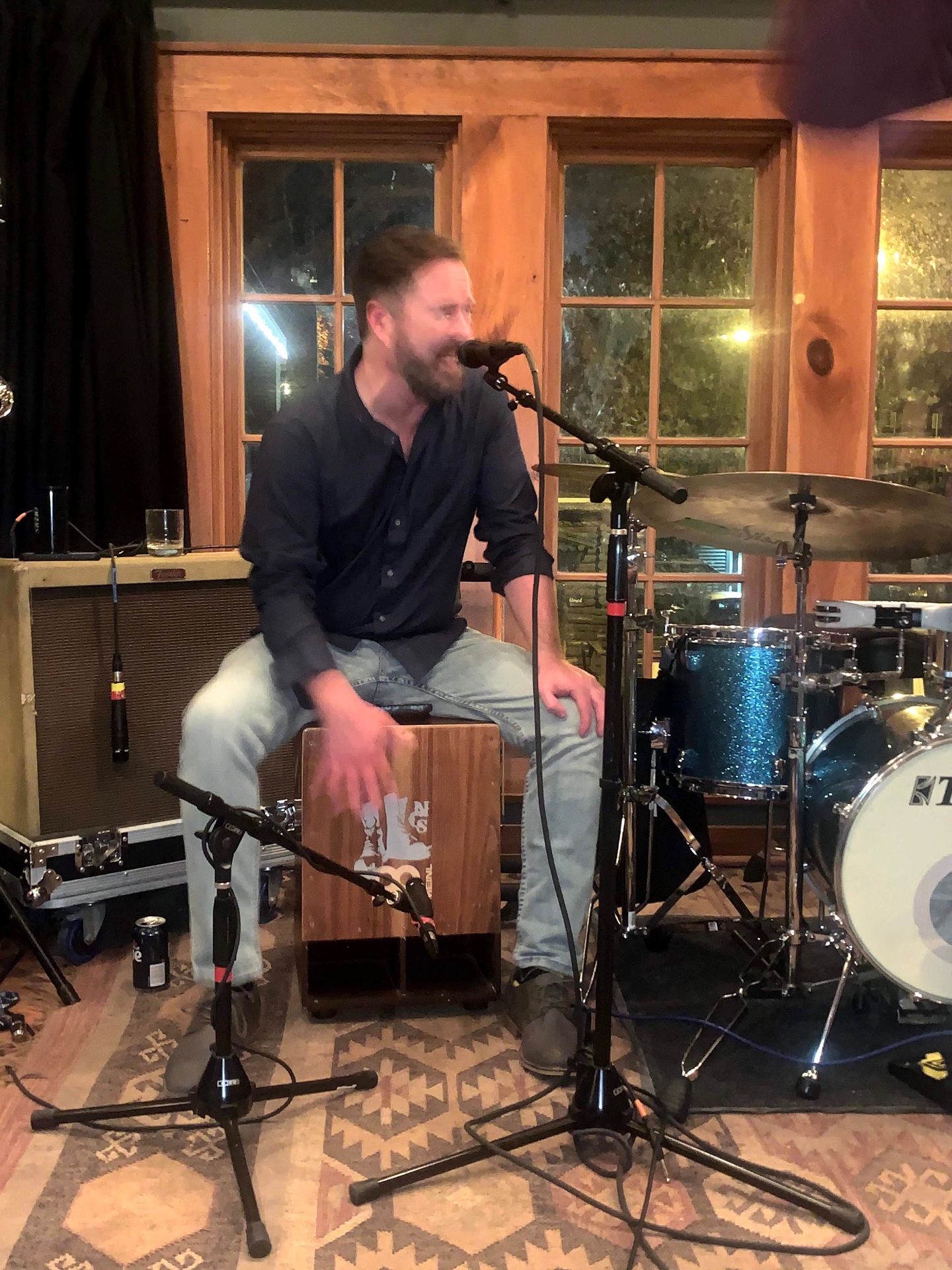Robbie behind the cajón