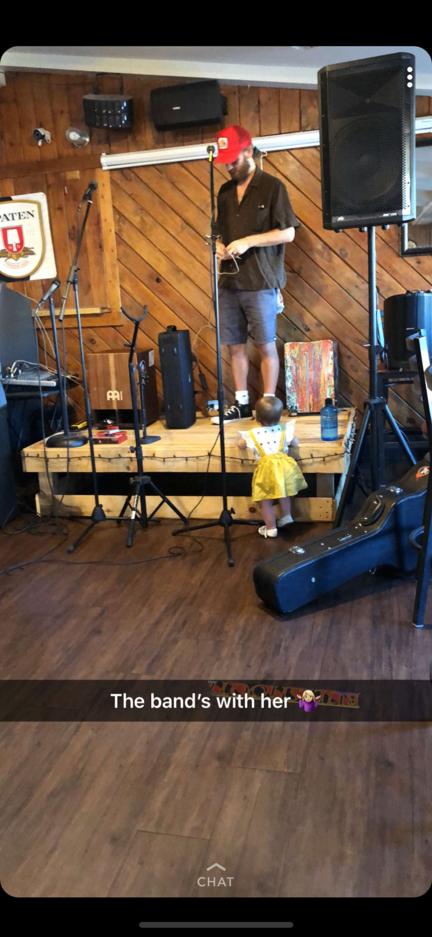 Setting up the stage — the band's with her